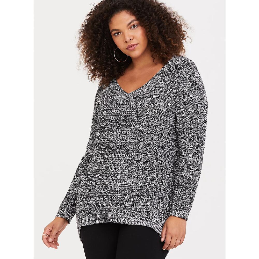 torrid Womens Sweater‎ Size 1 1X Marled Slouchy Tunic Grey Gray Black